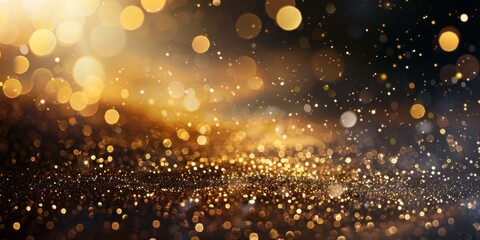 Fototapeta premium Abstract Gold and Black Glitter Background with Bokeh Lights