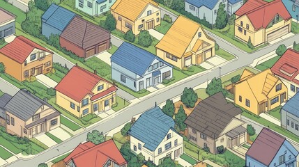 Fototapeta premium housing suburban developments urban illustration community neighborhood, city growth, infrastructure planning housing suburban developments urban