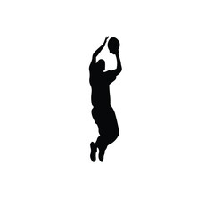 Vector silhouette of basketball player, running with ball and basketball game style,