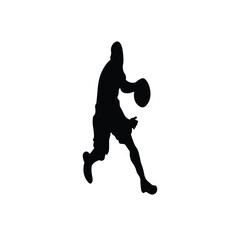 Vector silhouette of basketball player, running with ball and basketball game style,