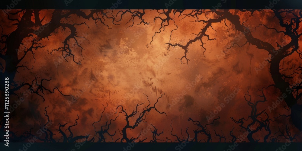 Poster a dark and eerie background with a few trees and branches