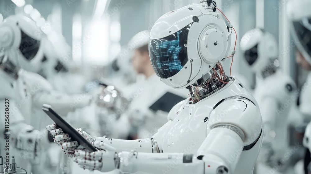 Poster advanced robotics in a high-tech factory industry innovation futuristic environment close-up view au