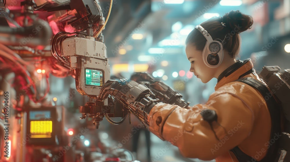 Poster innovative robot interaction with human operator in a futuristic factory setting technology showcase