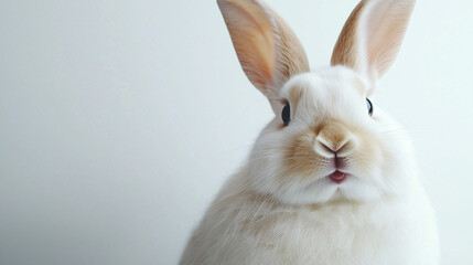 Obraz premium A close-up of a cute white rabbit with soft fur smiling