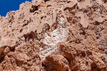 Valle de la Luna in San Pedro de Atacama desert, Chile. The Moon valley or Valley of the Moon arid soil and red rock landscape in Atacama desert