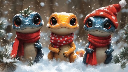 A Group of Animals in the Snow - A Joyful New Year 2025 Celebration
