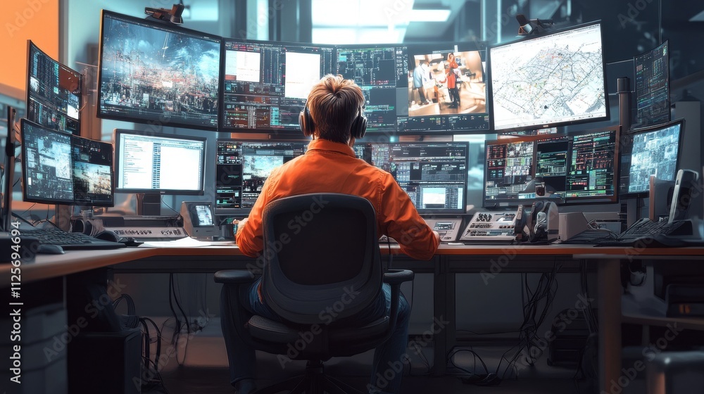 Poster surveillance action in control room data center technology environment professional viewpoint monito