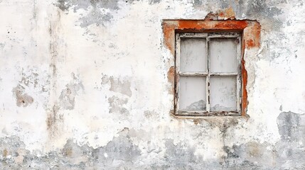 Textured White Cement Wall with Visible Age Marks and Old Window