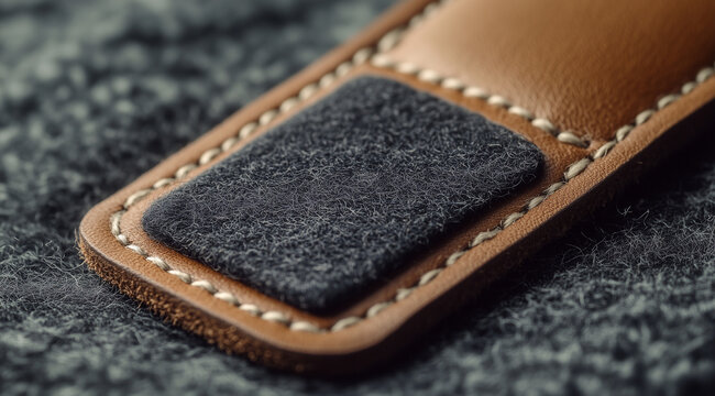 A Leather Rectangle Tag with Soft Wool Patch Layer, Elegant and Durable Design