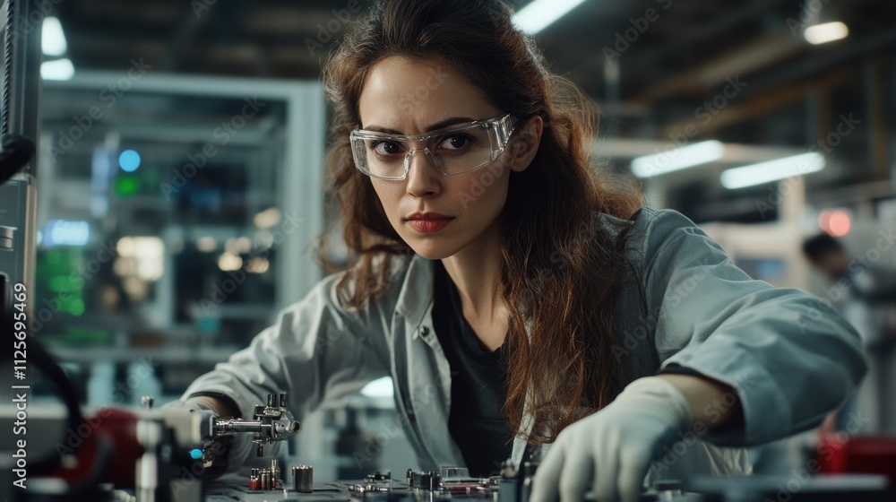 Poster innovative engineer working on advanced technology in modern factory setting industrial environment 