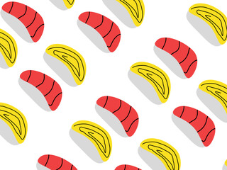 Tamago Sushi nigiri or salmon sushi illustration. Simple tamago sushi illustration. Sashimi sushi. Japanese food vector. For banner usage. 
