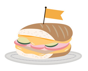 皿に乗ったサンドイッチのイラスト素材