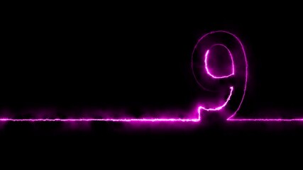 number nine. Animation Neon light Number 09. Neon Glowing Symbol Neon numbers 9 glowing on an alpha channel background 4k animation