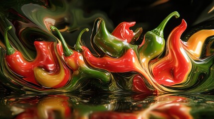 Abstract Chili Peppers: A Swirling Symphony of Color and Spice