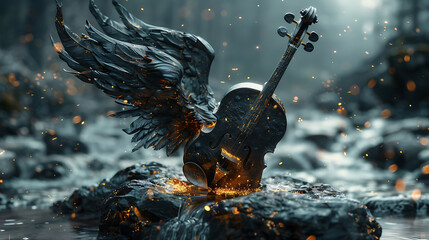 3D Negative Space Violin Morphing into a Bird  
