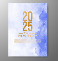 Obraz premium Happy new year 2025 card template with watercolor background