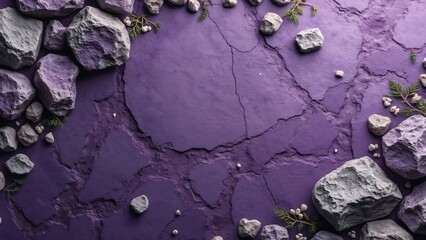 Rough Hewn Stones on Purple Background, Grey and Brown Texture