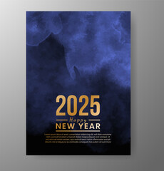 Happy new year 2025 card template with watercolor background