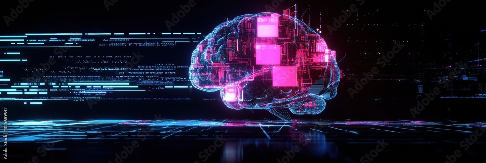 Leinwandbilder a digital brain merges seamlessly with circuits, chips, and holograms, showcasing futuristic technol