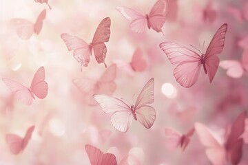 Fototapeta premium A serene scene of pink butterflies fluttering in a soft, dreamy background.