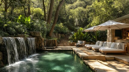 Tranquil Outdoor Oasis with Pool and Waterfall
