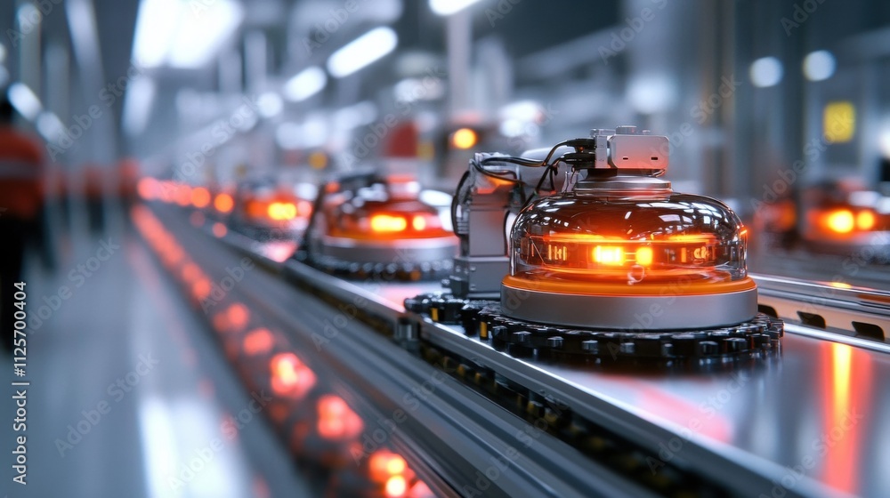 Poster automated production line factory industrial process high-tech environment close-up view innovation 