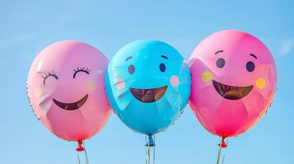 Bright and cheerful balloon family with happy expressions and vibrant hues symbolizing unity joy and celebration floating against a sunny backdrop