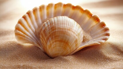 Obraz premium Elegant Seashell on Sandy Beach Background
