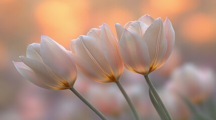 Fototapeta premium Vibrant tulips with soft delicate petals merging into an abstract pastel-colored background representing the harmony of springtime joy and natureâ€™s beauty
