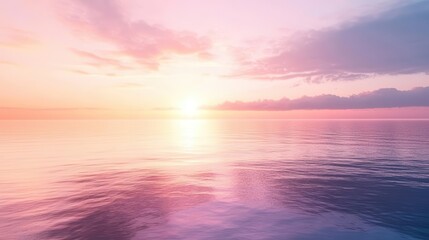 Fototapeta premium A serene sunset over calm waters, blending pink and orange hues in a tranquil atmosphere.
