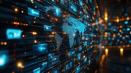 Obraz premium Global Digital Network Data Visualization Showing Worldwide Connections