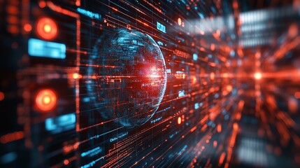 Obraz premium Digital Globe Data Streams Flowing Through Cyberspace