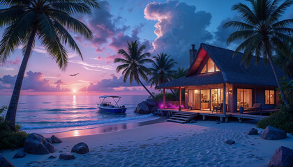tropical resort at night