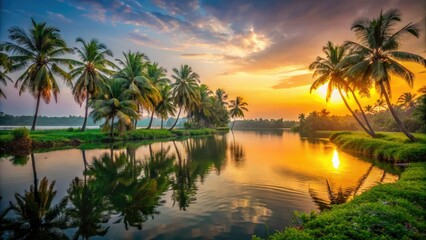 Kerala Backwaters Sunset: Lush Tropical Landscape Photography