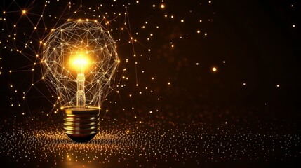 Creative thinking and innovation concept with a glowing light bulb and abstract geometric patterns, representing the generation of new ideas, breakthroughs, and the path to success.