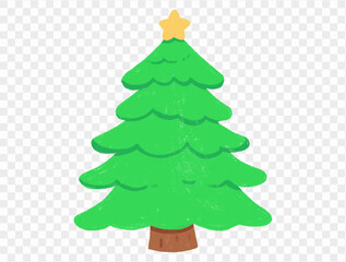 Hand drawn Christmas tree in chalk style with childlike lines on transparent background, perfect for festive designs. vector