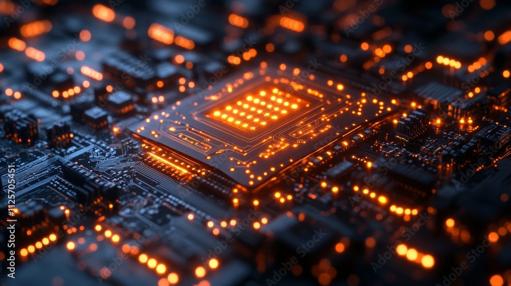 Aufkleber glowing microchip on circuit board with digital technology design