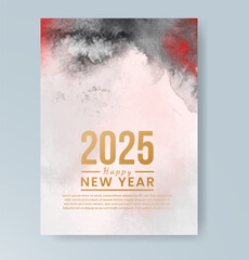 Happy new year 2025 card template with watercolor background