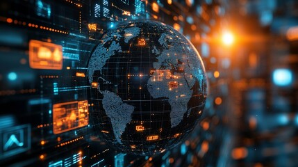 Obraz premium Global Digital Network Data Visualization Sphere