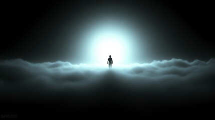 Surreal scene of a person flying above the clouds, inspired by the dream of limitless possibilities and aspirations, capturing the sense of adventure and ambition.