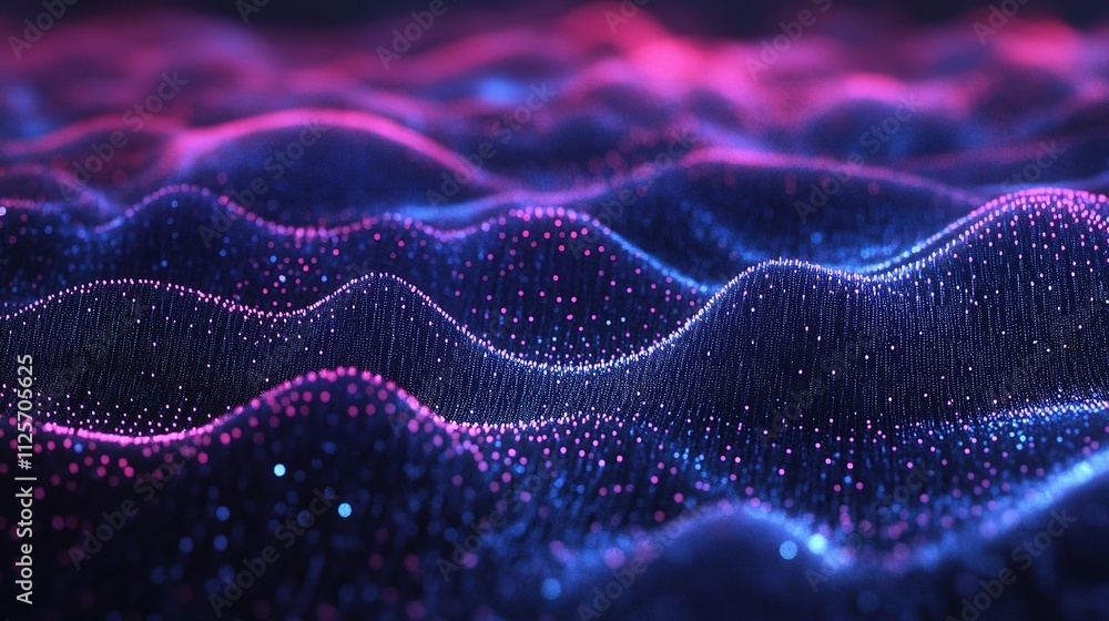 Poster abstract digital network with glowing nodes and colorful waves