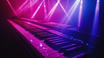 Synth Keyboard in Vibrant Stage Lighting