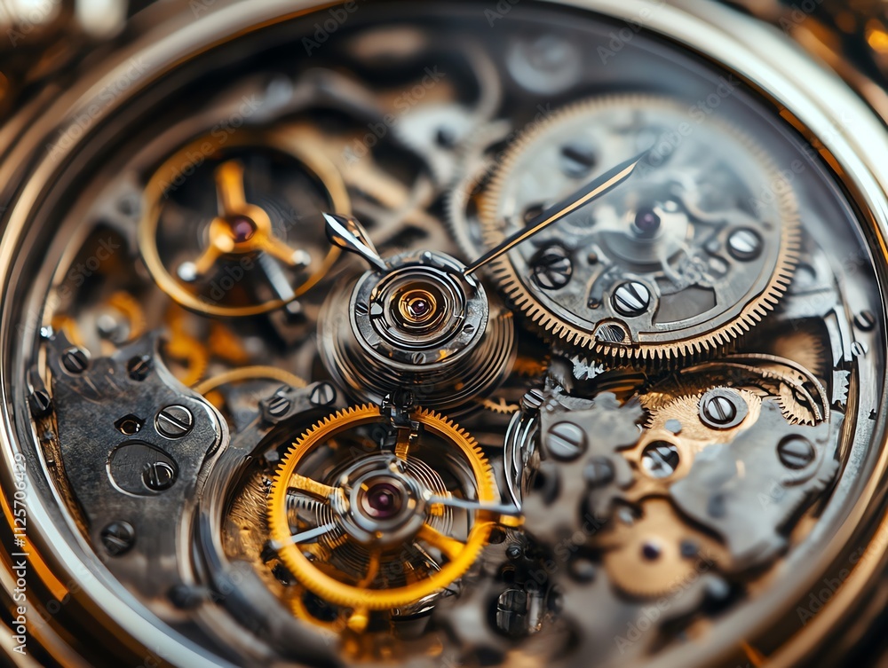Poster intricate close-up of a mechanical watch's inner workings showcasing gears and precision.