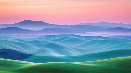Soft Focus Sunset Over Rolling Hills with Gentle Color Gradients