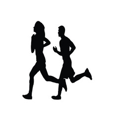 Black Silhouette of Male and Female Sprint Runner on White Background. Sport Logo, Vector Illustration,