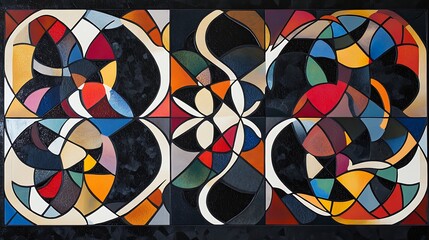 Fototapeta premium Abstract geometric painting with vibrant colors and intricate patterns.
