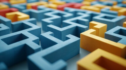 A vibrant 3D-rendered maze formed by abstract folded paper patterns. Bright colorful background enhances the intricate texture and dynamic shapes.
