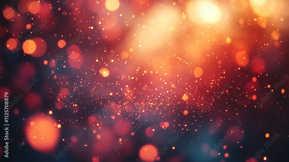 Poster bokeh effect with warm colors and glittering light particles