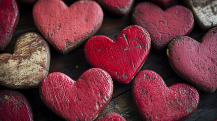 Obraz premium Collection of wooden heart decorations for Valentine's Day celebration display