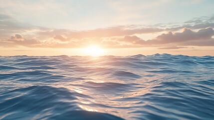 Gentle Sunset Over Calm Sea with Soft Clouds and Light Reflections